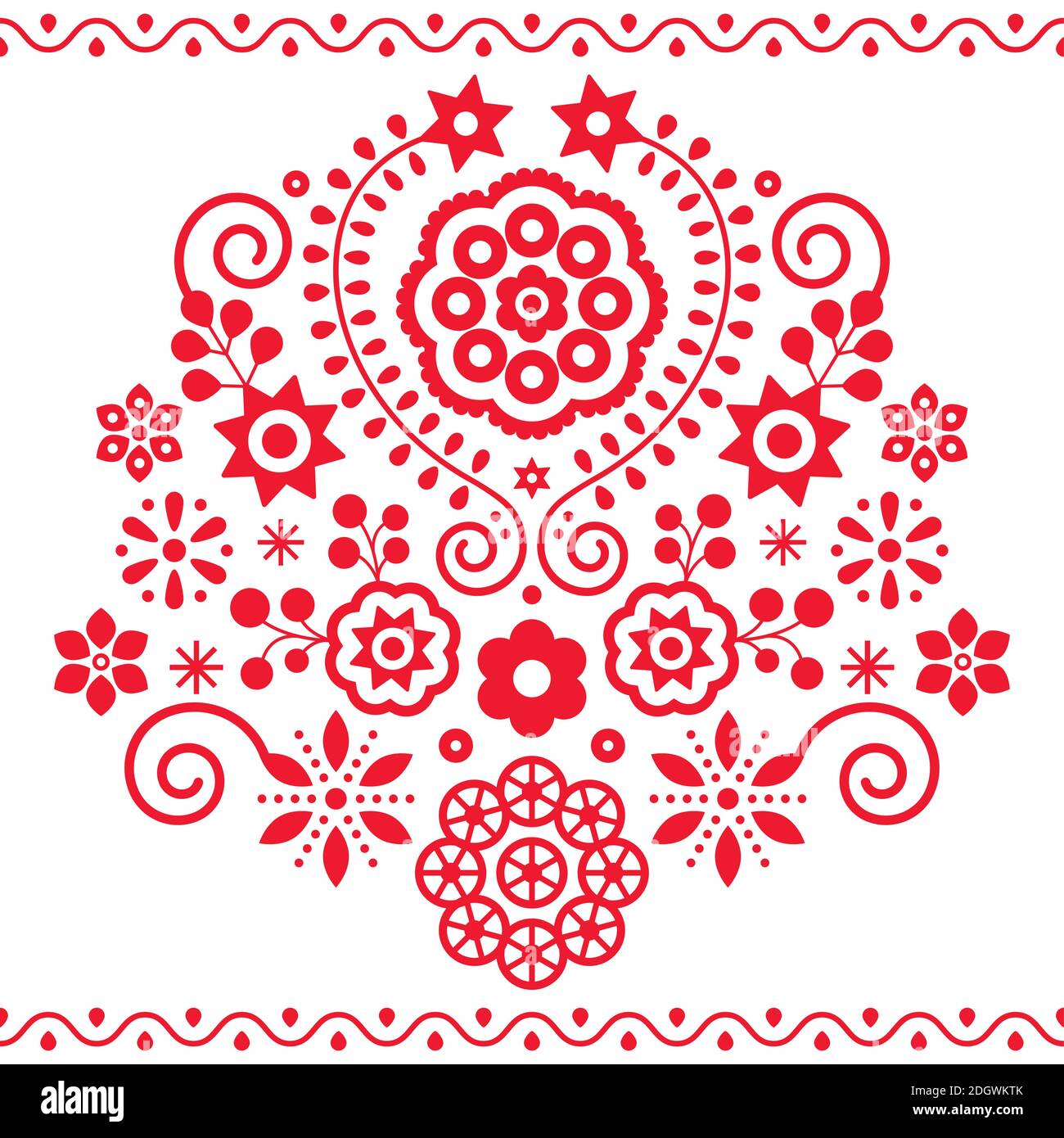 Polish folk art vector pattern inspired by traditional highlanders embroidery Lachy Sadeckie - retro floral design Stock Vector
