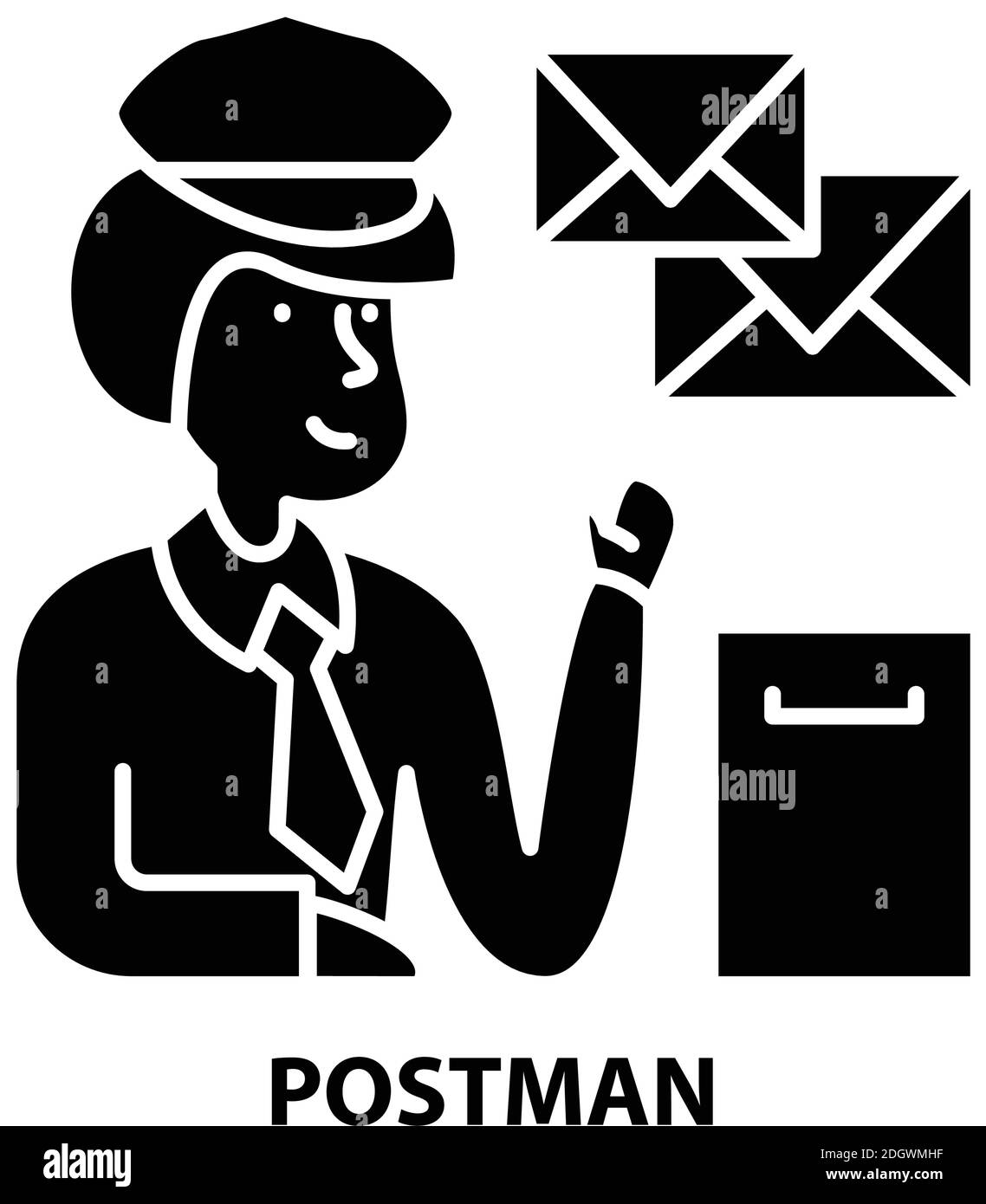 postman icon, black vector sign with editable strokes, concept illustration Stock Vector