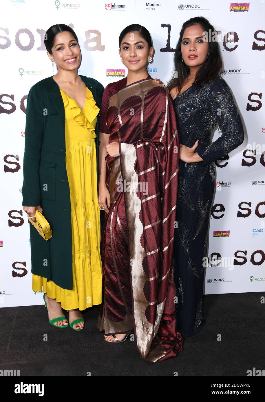 Freida Pinto, Mrunal Thakur and Richa Chadda arriving at the UK