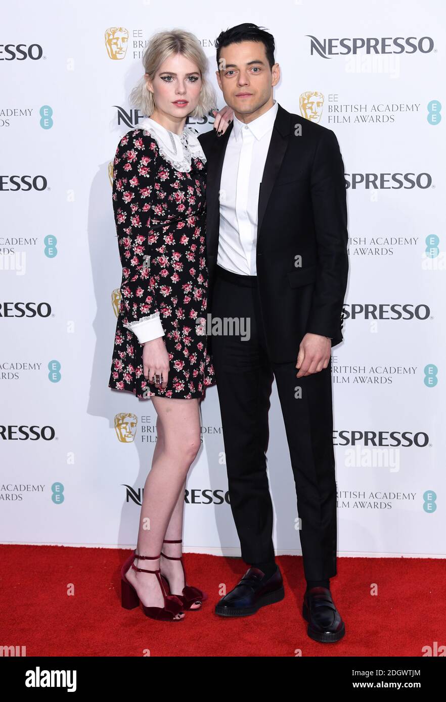 Lucy Boynton and Remi Malek attending the Nespresso British Academy Film Awards Nominees' Party at Kensington Palace, London.  Picture Credit should read: Doug Peters/EMPICS Stock Photo