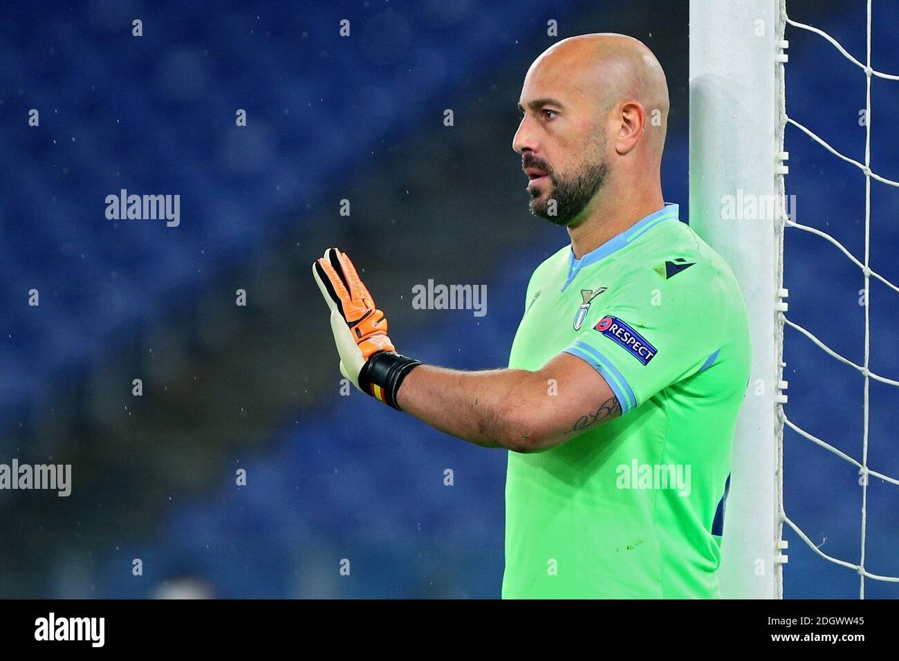 Rome, Italy. 8th Dec 2020. Lazio goalkeeper Pepe Reina gestures during the UEFA Champions League, Group F football match between SS Lazio and Club Brugge KV on December 8, 2020 at Stadio Olimpico in Rome, Italy - Photo Federico Proietti / DPPI / LM Credit: Paola Benini/Alamy Live News Stock Photo