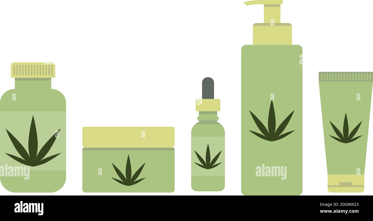 Hemp cosmetics and medicine bottles Stock Vector