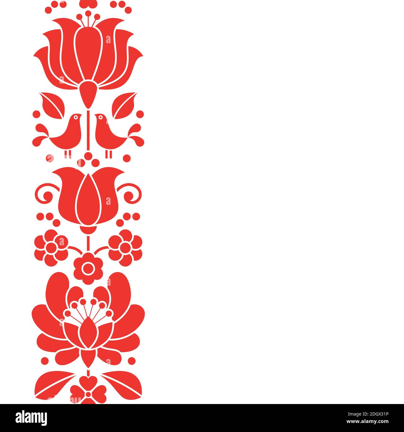 Hungarian folk art vector greeting card or wedding invitation, red floral design inspired by traditional embroidery Stock Vector