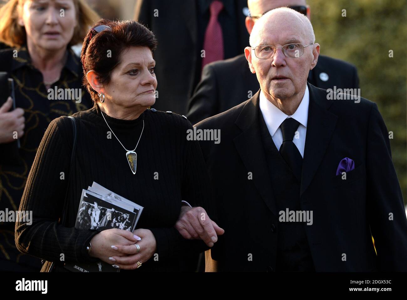Keith Flint's dad Clive Flint (right) outside St. Mary's Church during