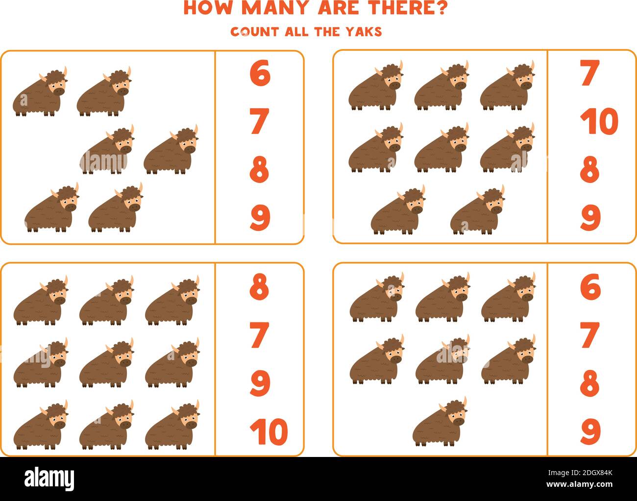 Count all yaks and circle the right answer. Math game for preschool ...