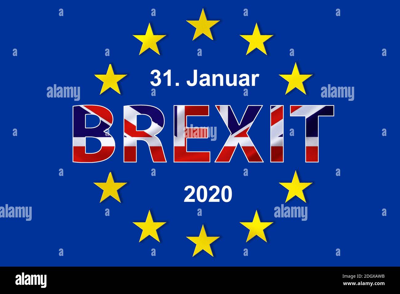Flagge von Europa, Schriftzug, Brexit zum 31. Januar 2020, englische
