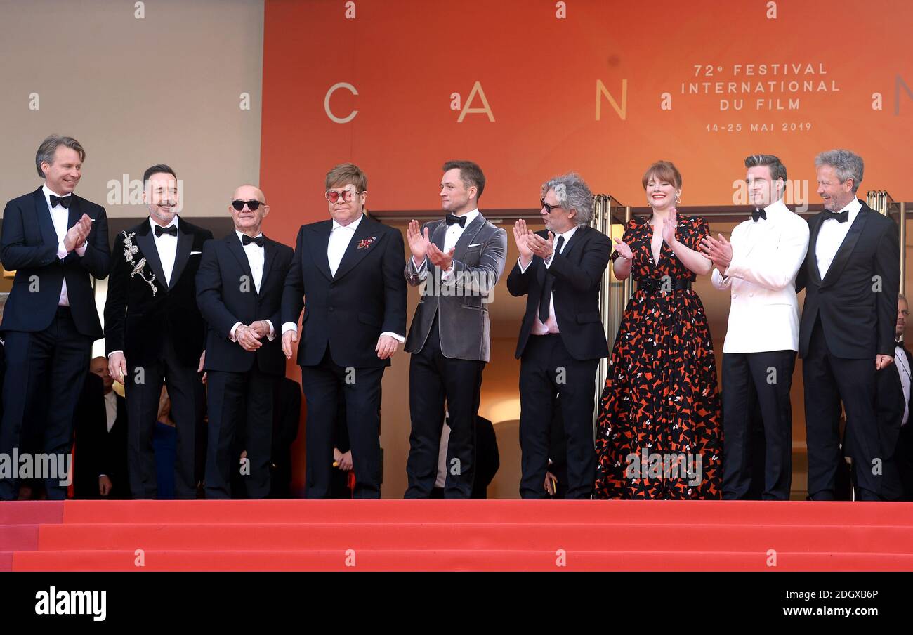 Giles Martin, David Furnish, Bernie Taupin, Elton John, Taron Egerton, director Dexter Fletcher, Bryce Dallas Howard, Richard Madden, and producer Adam Bohling attending the Rocketman premiere, held at the Grand Theatre Lumiere during the 72nd Cannes Film Festival. Photo credit should read: Doug Peters/EMPICS Stock Photo