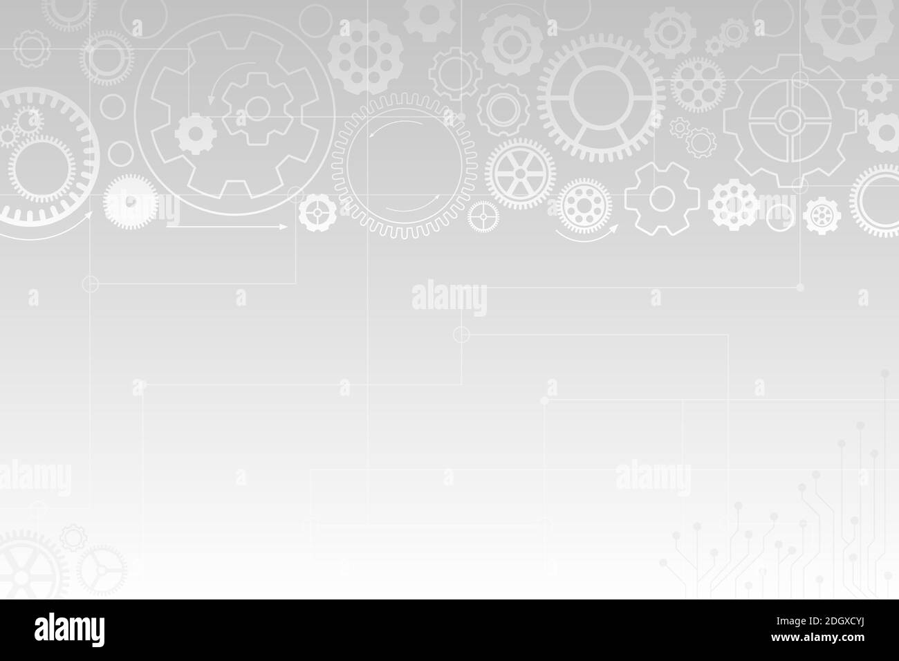 Vector light abstract technology background. White background with gray gear wheels. Various cogwheels Stock Vector