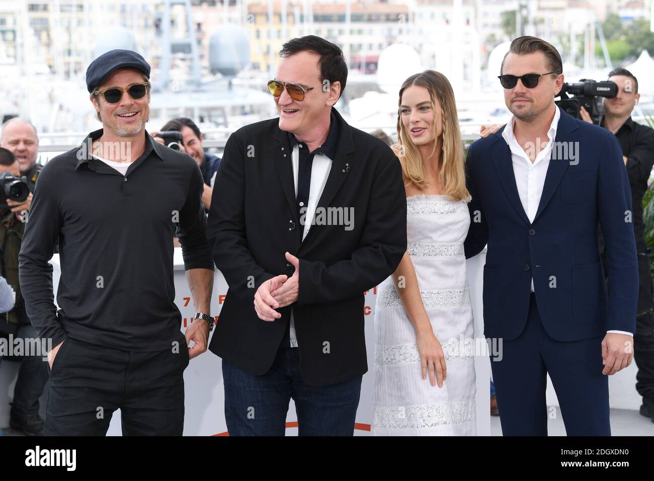 Brad Pitt Left Quentin Tarantino Margot Robbie And Leonardo Dicaprio Attending The Once Upon 