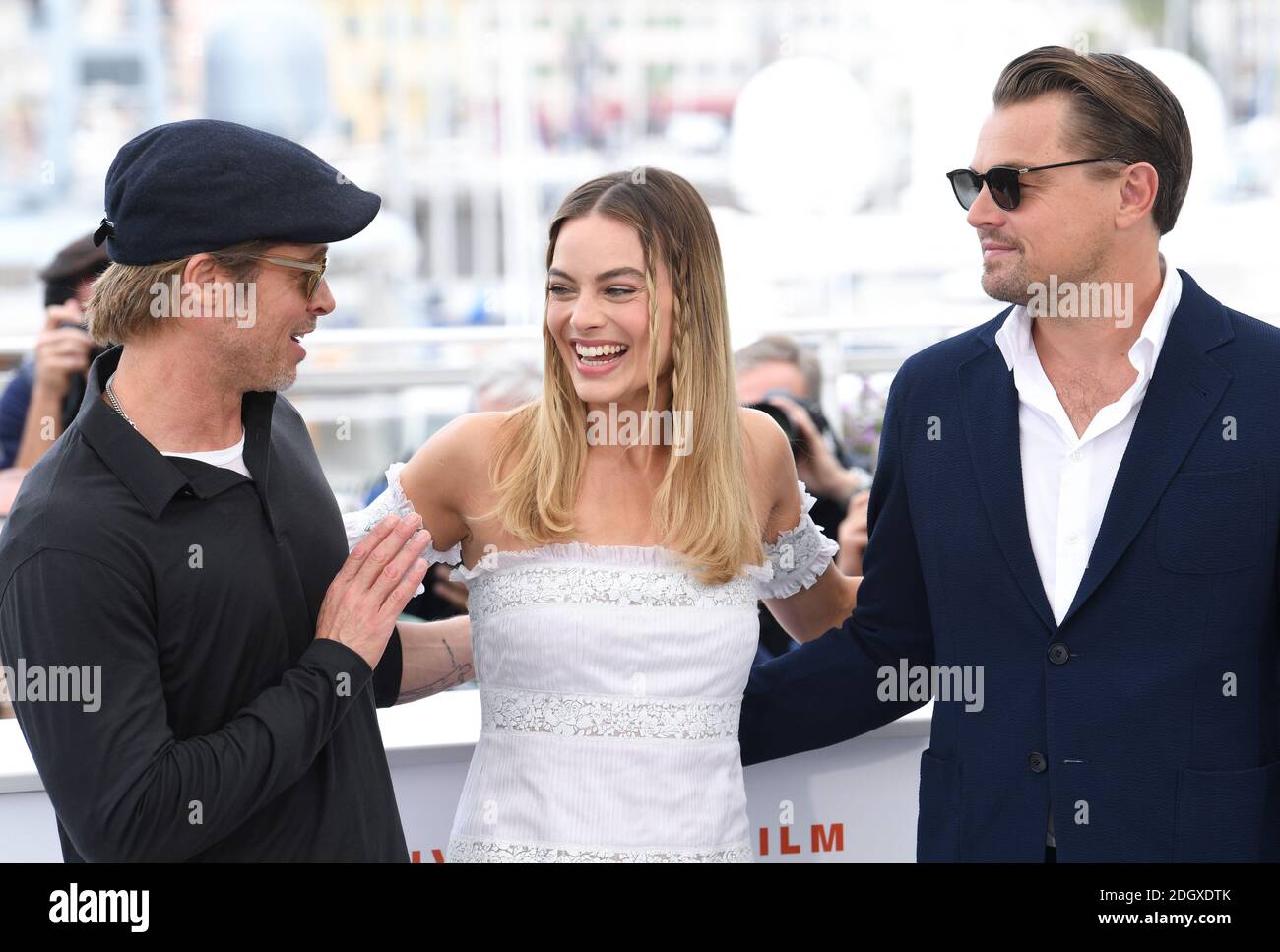 Brad Pitt (left), Margot Robbie and Leonardo DiCaprio attending the Once Upon a Time in Hollywood Photocall, during the 72nd Cannes Film Festival. Picture credit should read: Doug Peters/EMPICS Stock Photo