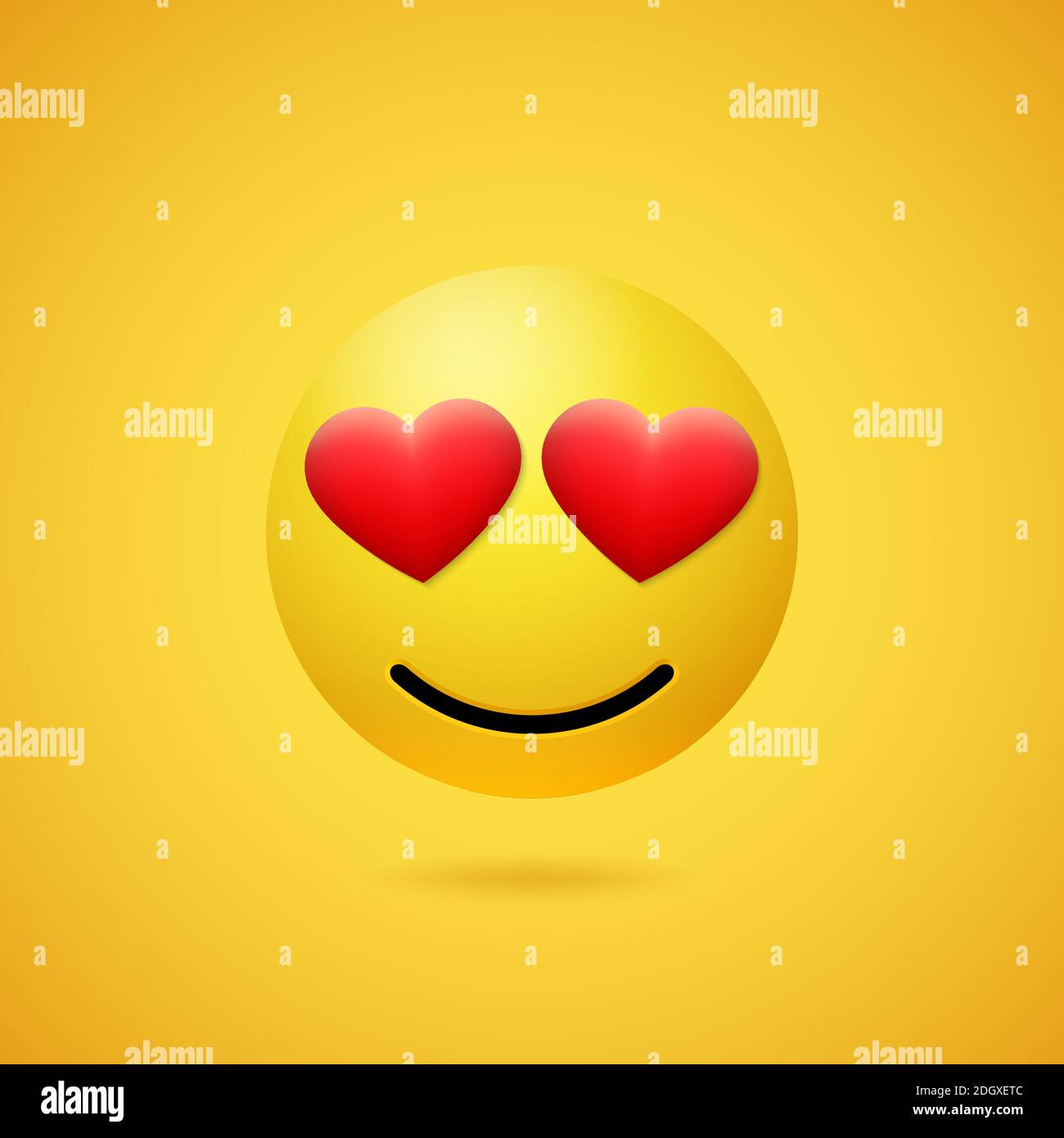 Emoticon in love with red heart shaped eyes and mouth on yellow ...