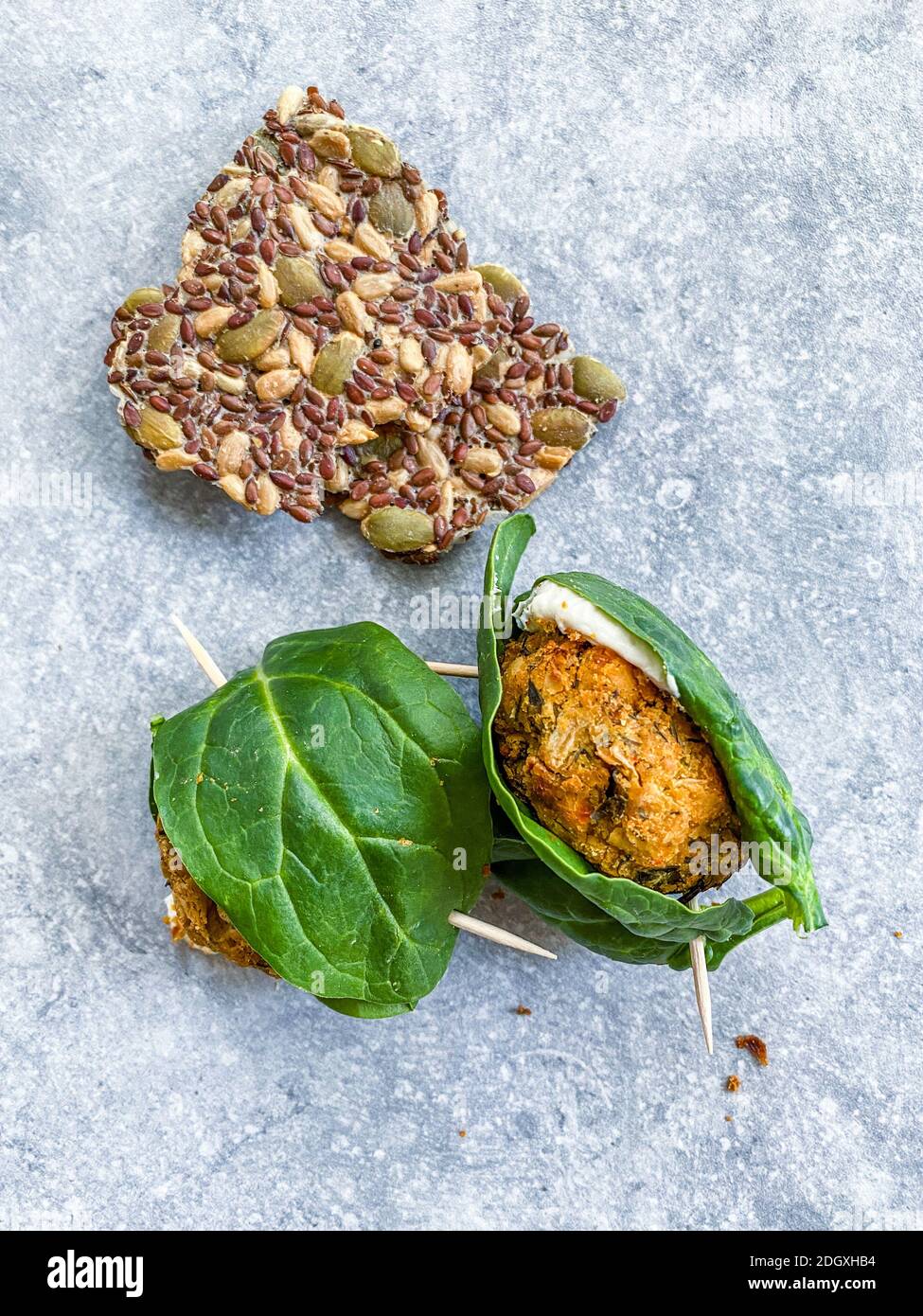 Falafel Balls with Baby Spinach, Truffle Cream Cheese and Turkish Homemade Snacks Biscuit with