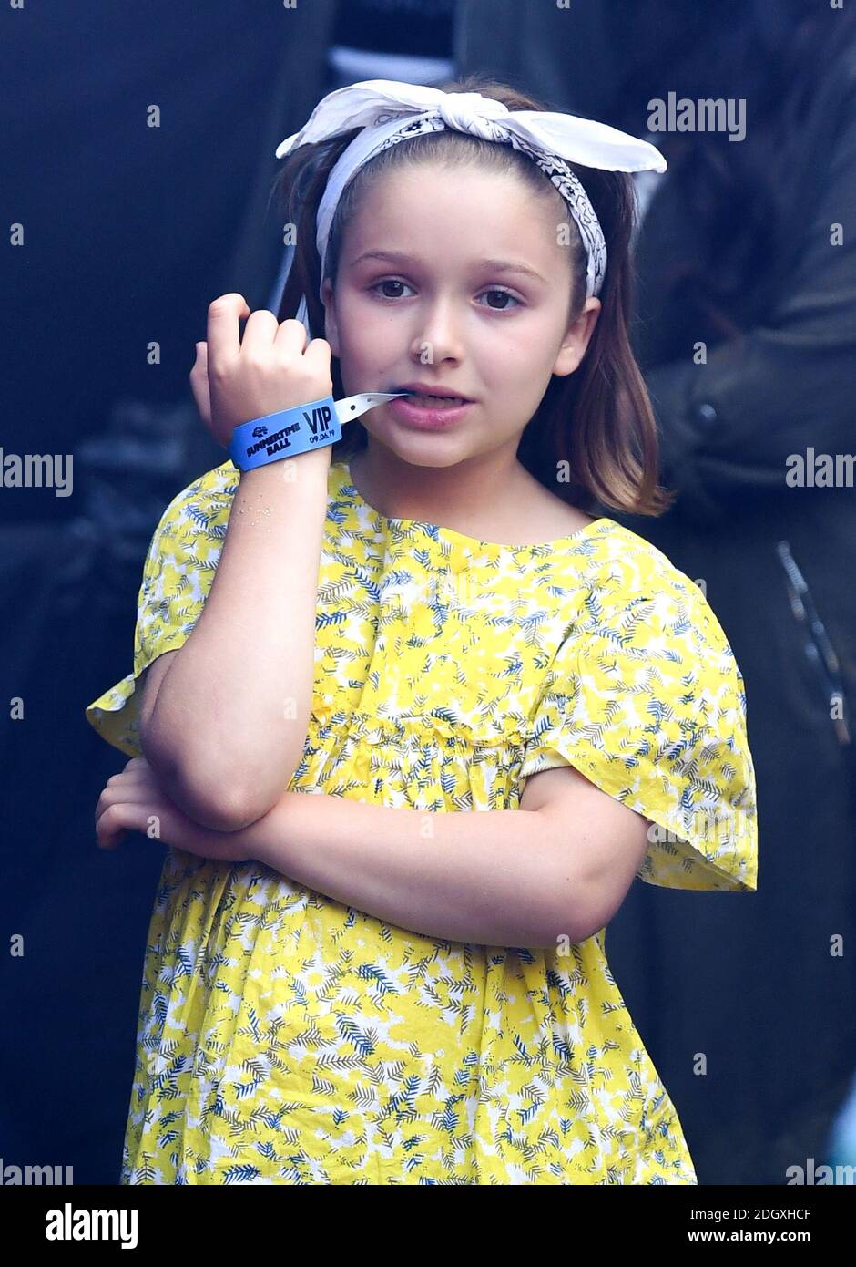 Harper Beckham in the crowd during Capital's Summertime Ball. The world's biggest stars perform live for 80,000 Capital listeners at Wembley Stadium at the UK's biggest summer party. Picture Credit Should Read: Doug Peters/EMPICS Stock Photo