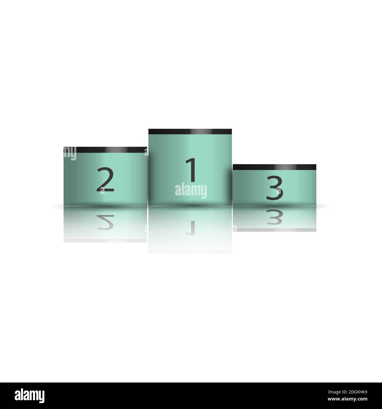 Award pedestal, first, third and third places. Isolated on white background with mirror reflection, vector illustration. Stock Vector