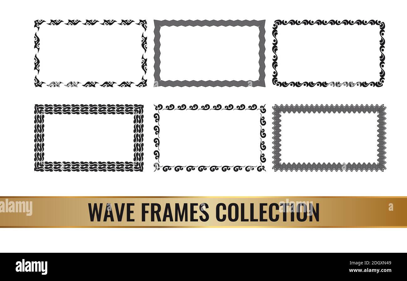 A set of simple stylish isolated frames with a wave pattern. Vector illustration Stock Vector