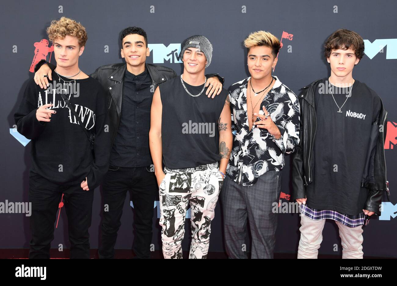 Brady Tutton, Drew Ramos, Chance Perez, Sergio Calderon and Conor Smith of the band In Real Life arriving at the MTV Video Music Awards 2019, held at the Prudential Centre in Newark, NJ. Photo credit should read: Doug Peters/EMPICS Stock Photo