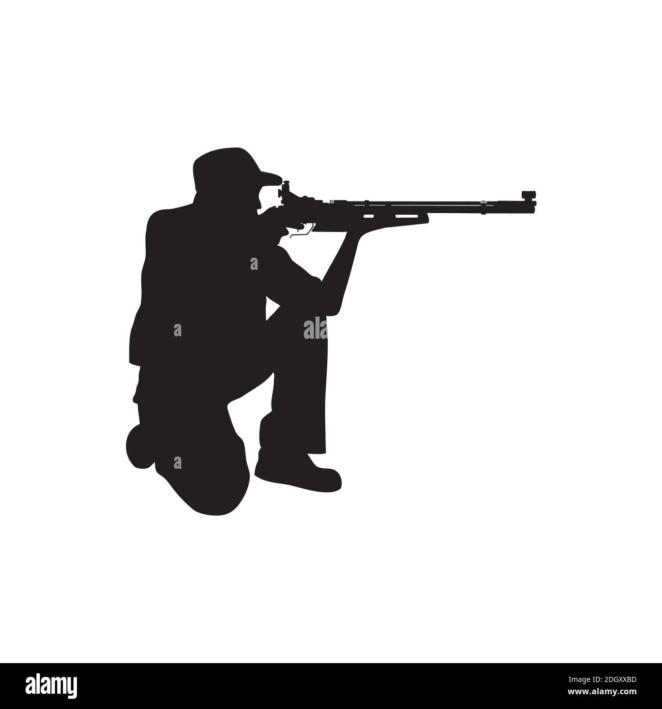 Silhouette of air rifle shooter kneeling Position design illustration Stock Vector