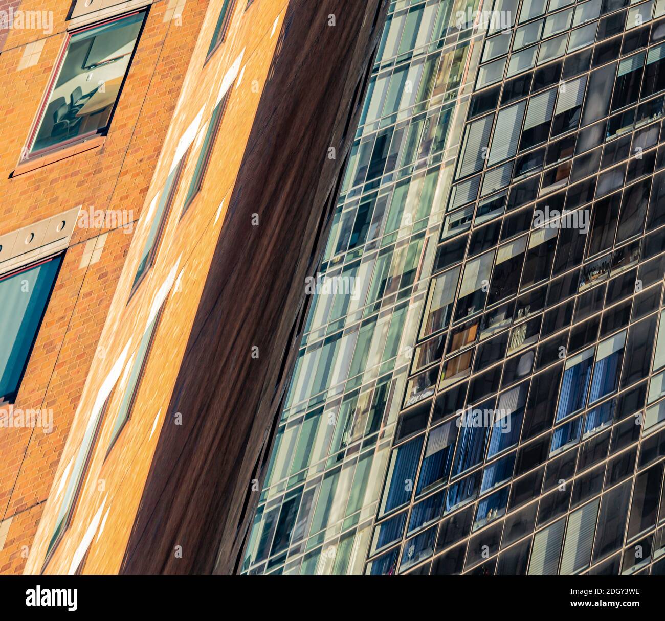 distorted detail image of two manhattan buildings in NYC Stock Photo