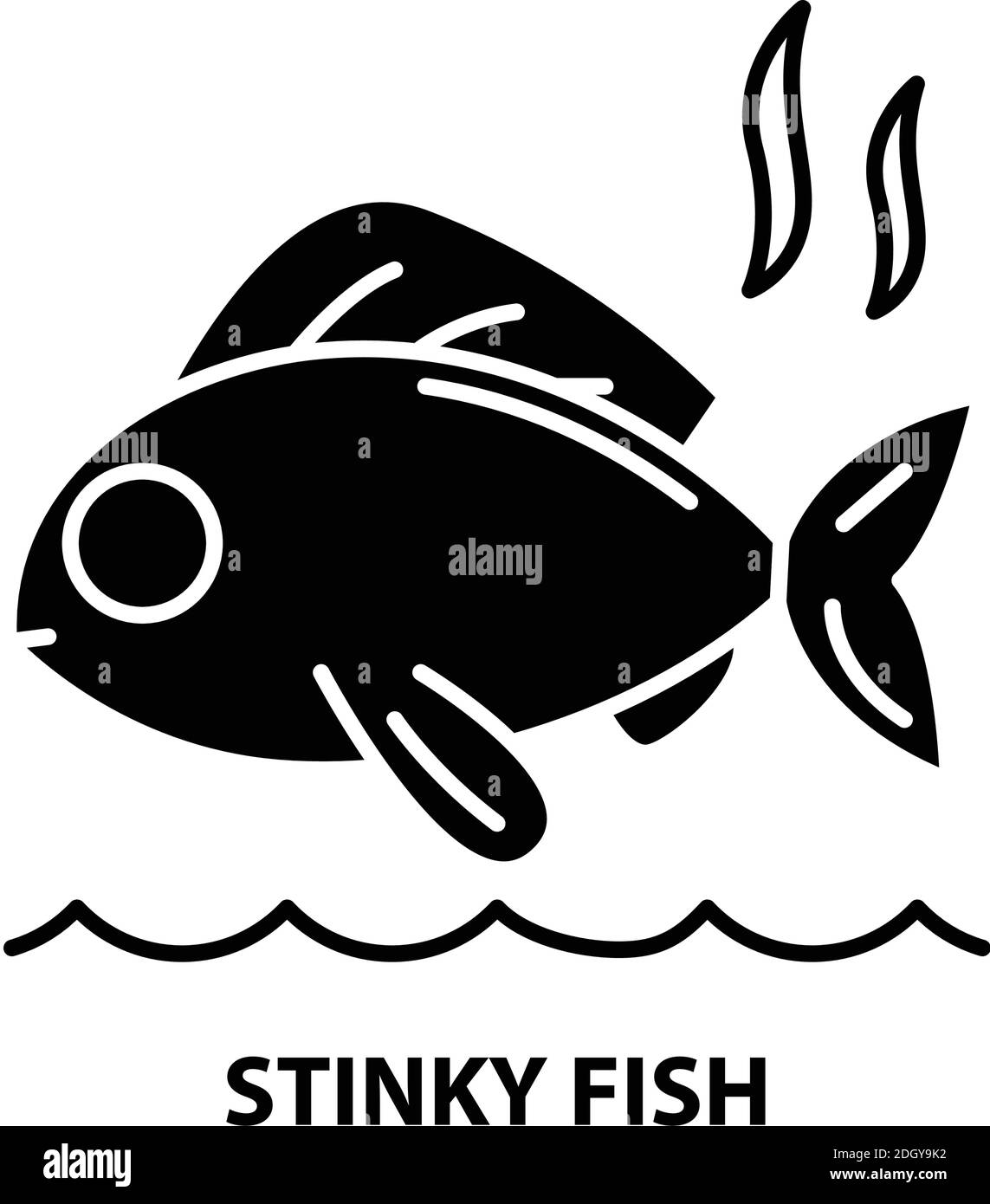 stinky fish icon, black vector sign with editable strokes, concept