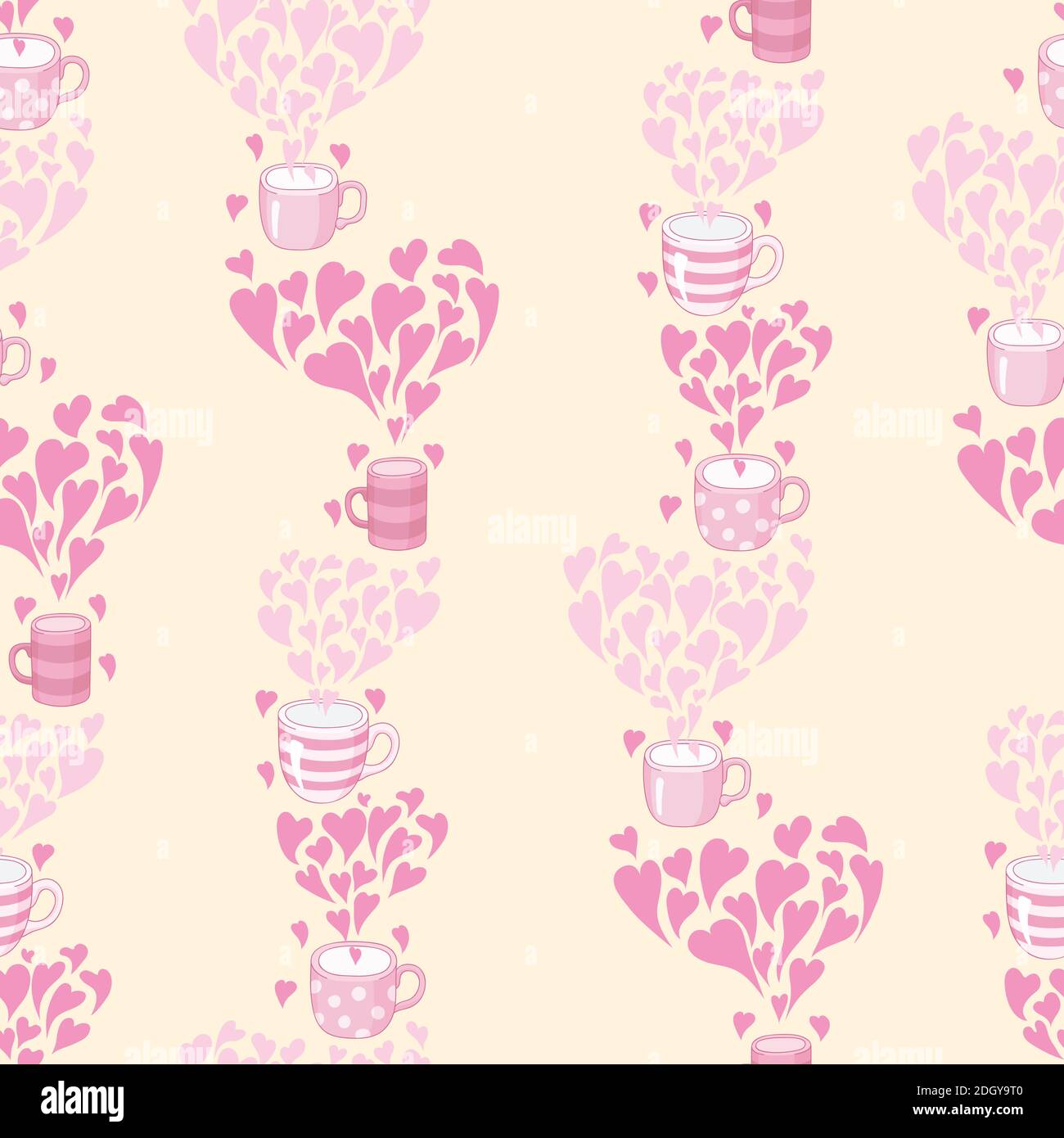 seamless pattern Tea and hearts. Template for card, poster, print. Stock Vector