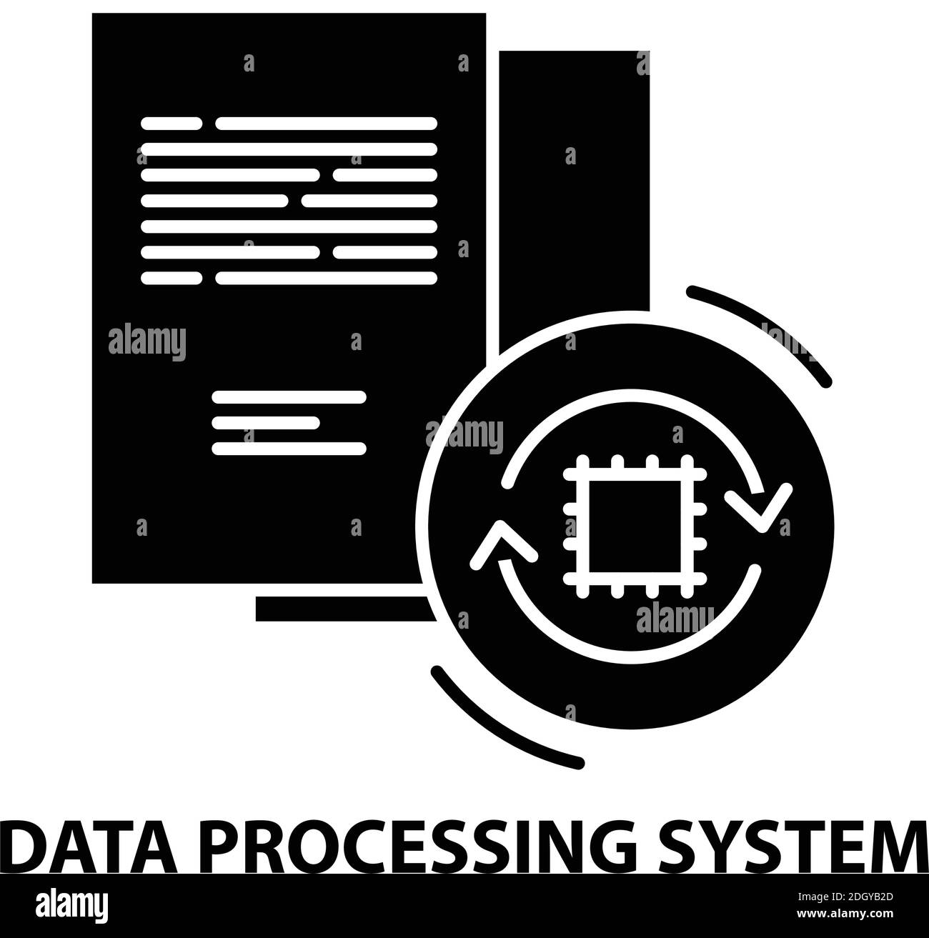 data processing system icon, black vector sign with editable strokes ...