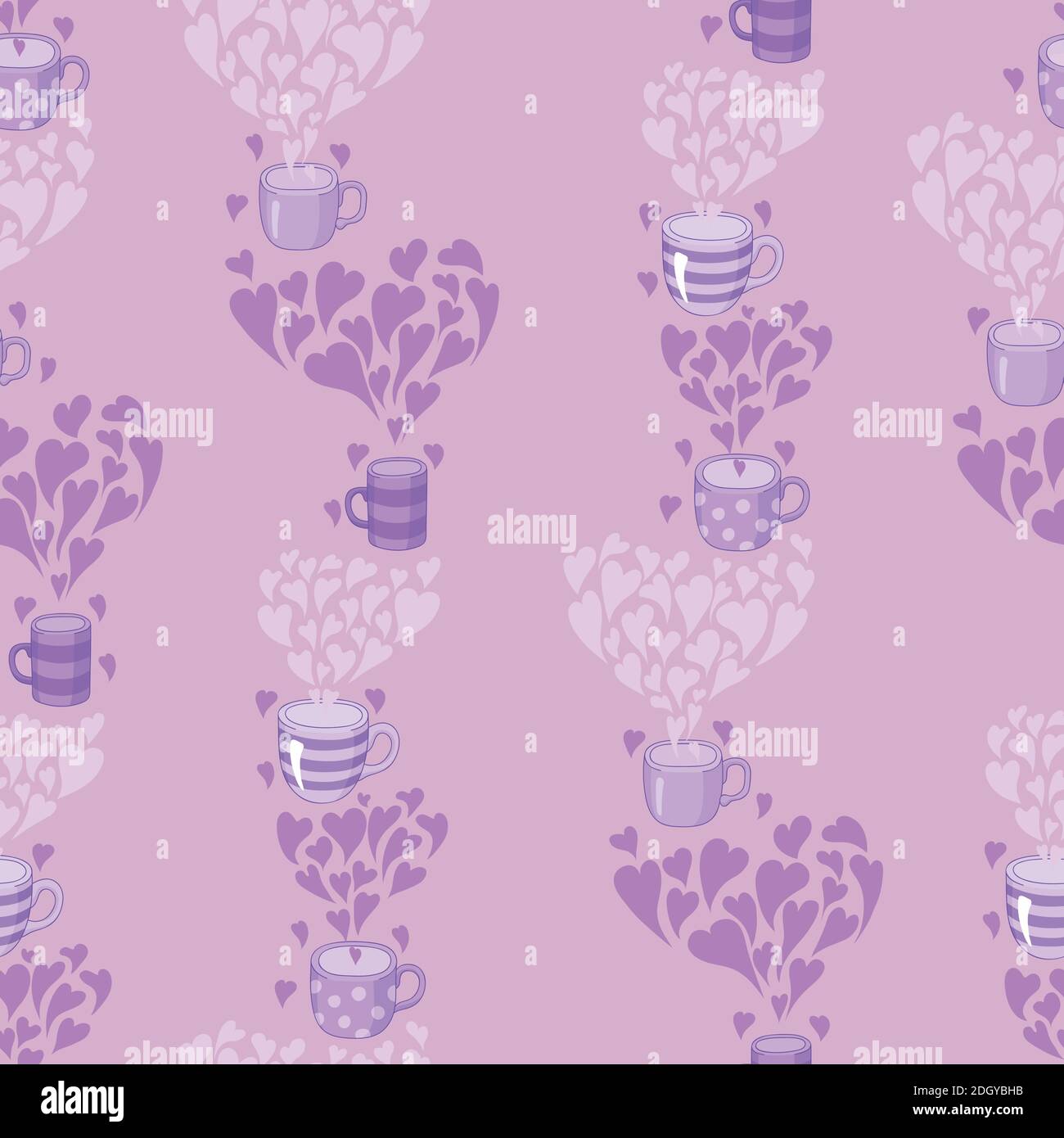 seamless pattern Tea and hearts. Template for card, poster, print. Stock Vector