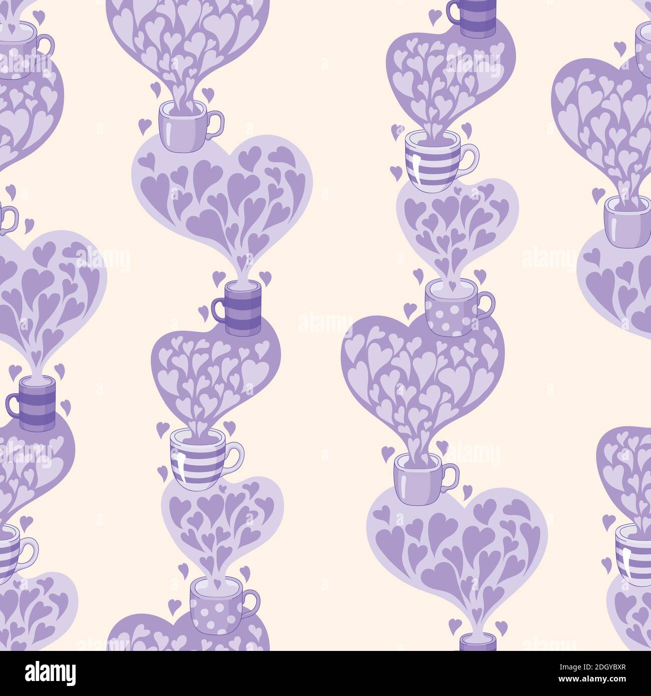 seamless pattern Tea and hearts. Template for card, poster, print. Stock Vector