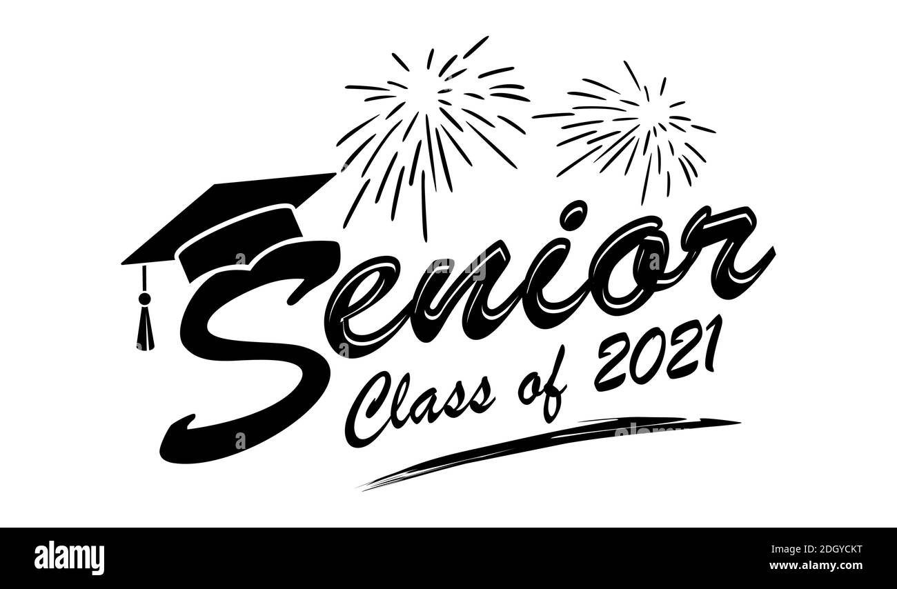 Senior Class of 2021 with fireworks for greeting, invitation card. Text for graduation design, congratulation event, T-shirt, party, high school or co Stock Vector
