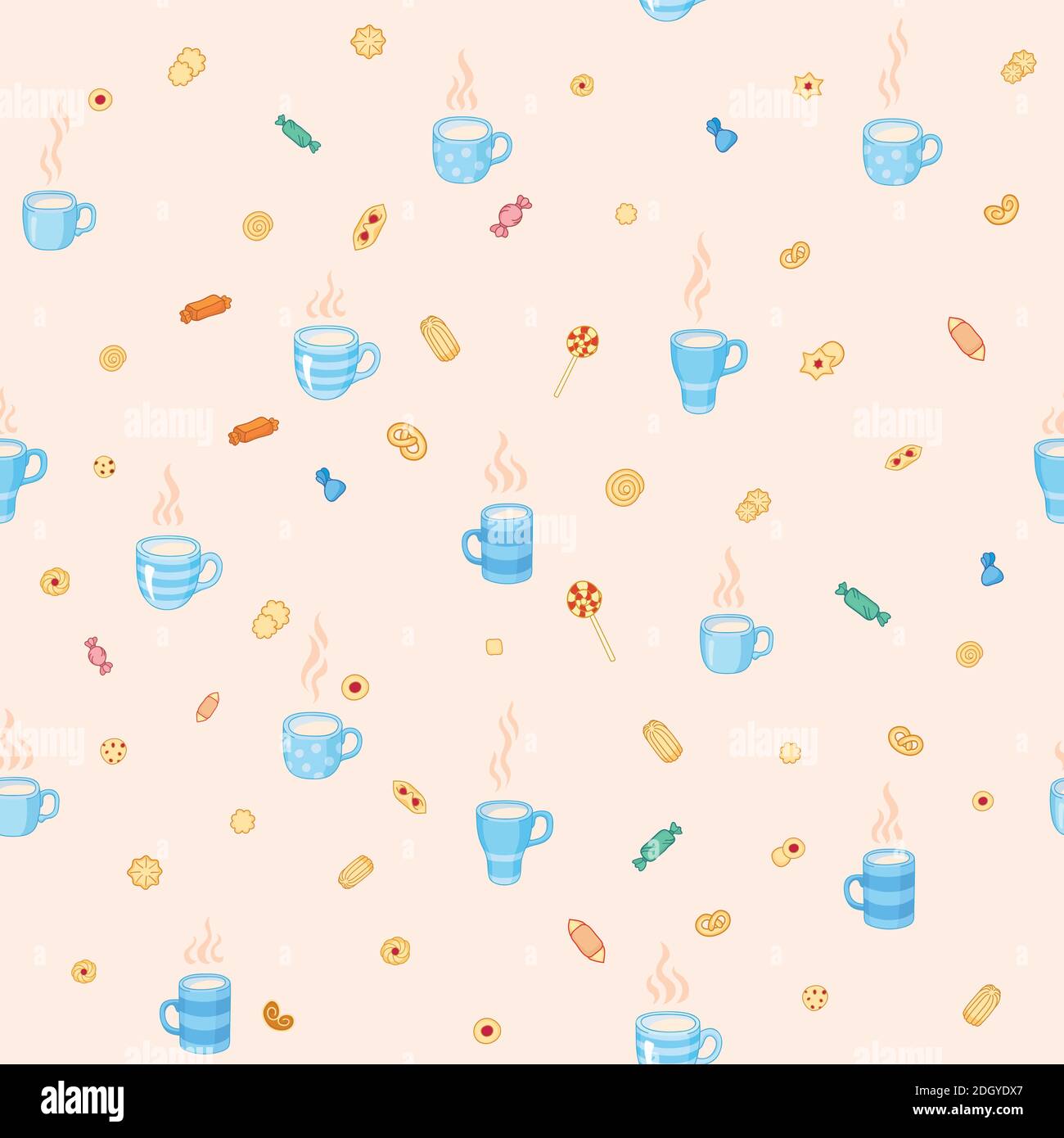 Color seamless pattern tea time and sweets Stock Vector