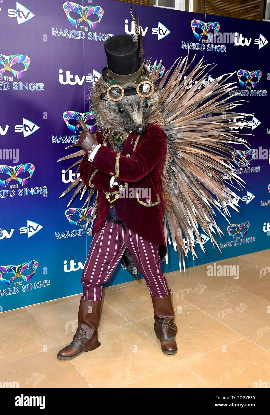 A person in a Hedgehog costume attending The Masked Singer press launch at  The Mayfair Hotel, London Stock Photo - Alamy
