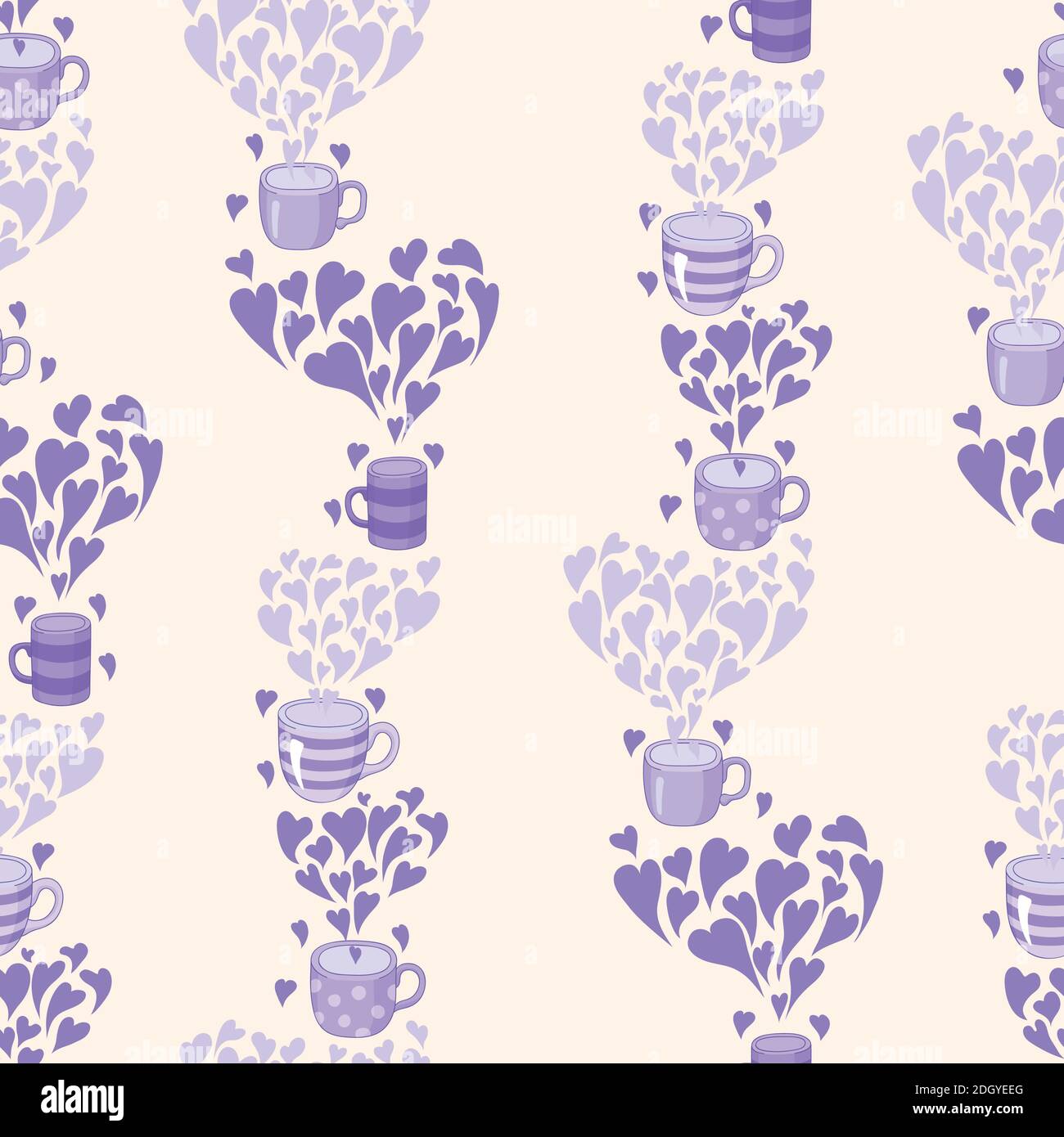 seamless pattern Tea and hearts. Template for card, poster, print. Stock Vector