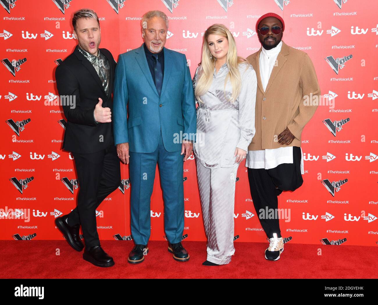 Olly Murs, Tom Jones, Meghan Trainor and will.i.am attending the Voice UK  Series 9 launch held at The Soho Hotel, London. Picture Credit Should Read:  Doug Peters/EMPICS Stock Photo - Alamy