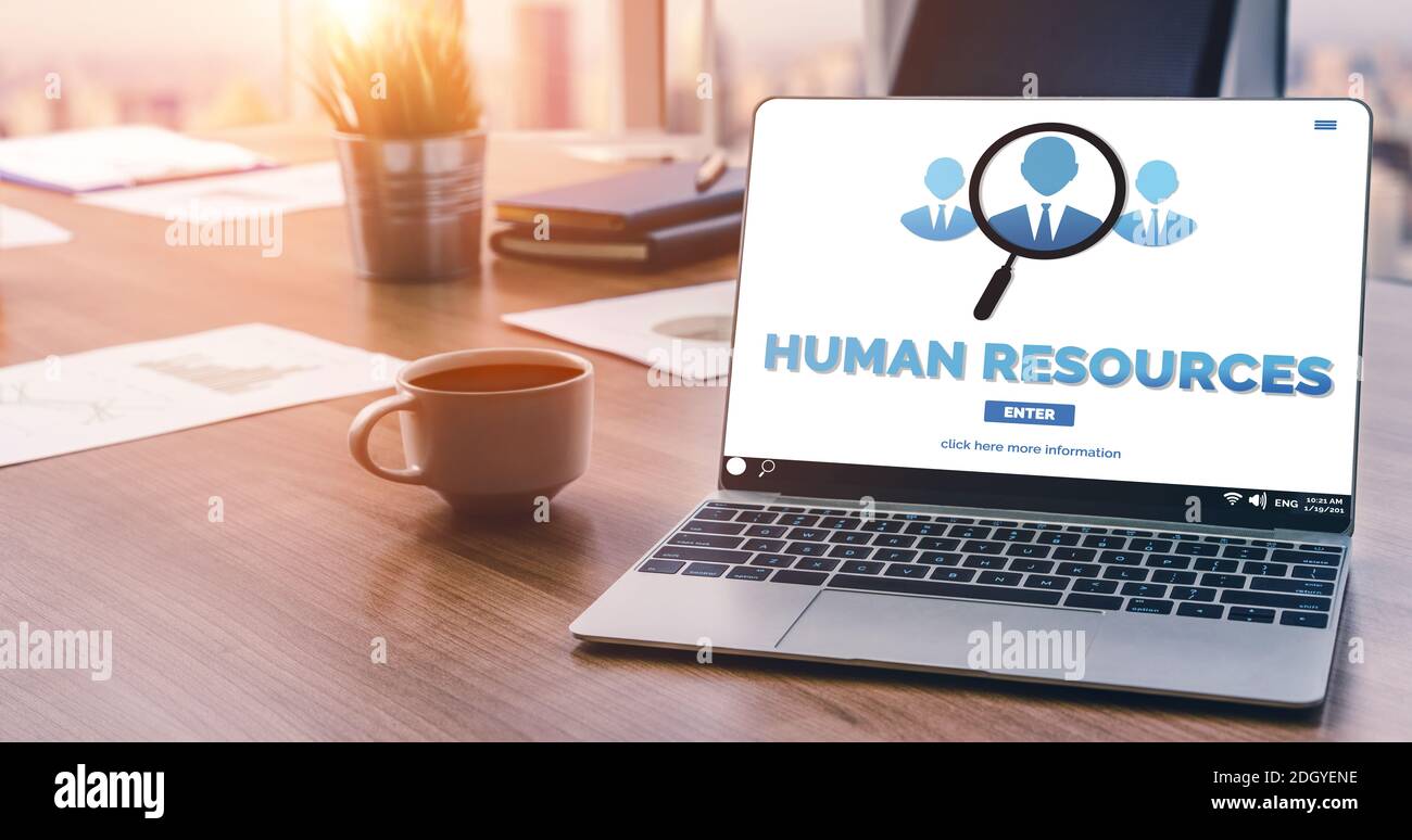 Human Resources Recruitment and People Networking Concept. Modern graphic interface showing professional employee hiring and headhunter seeking Stock Photo