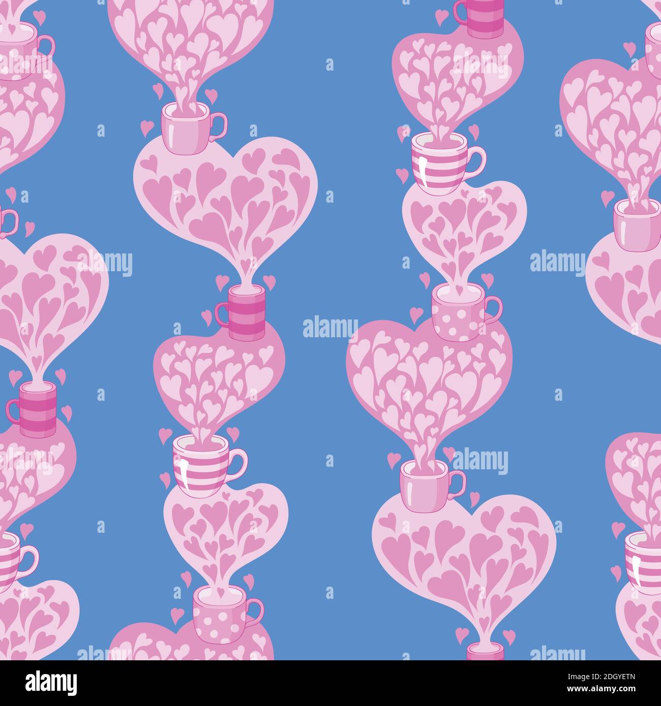 seamless pattern Tea and hearts. Template for card, poster, print. Stock Vector
