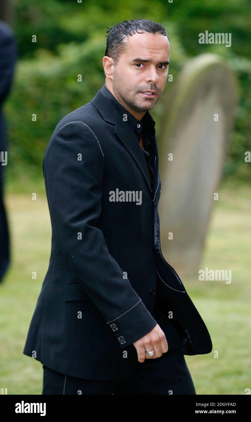 Michael Greco arriving at the funeral of Mike Reid, held at the Little Easton Parish Church in Essex. The 67-year-old died from a heart attack in Spain last month. Stock Photo