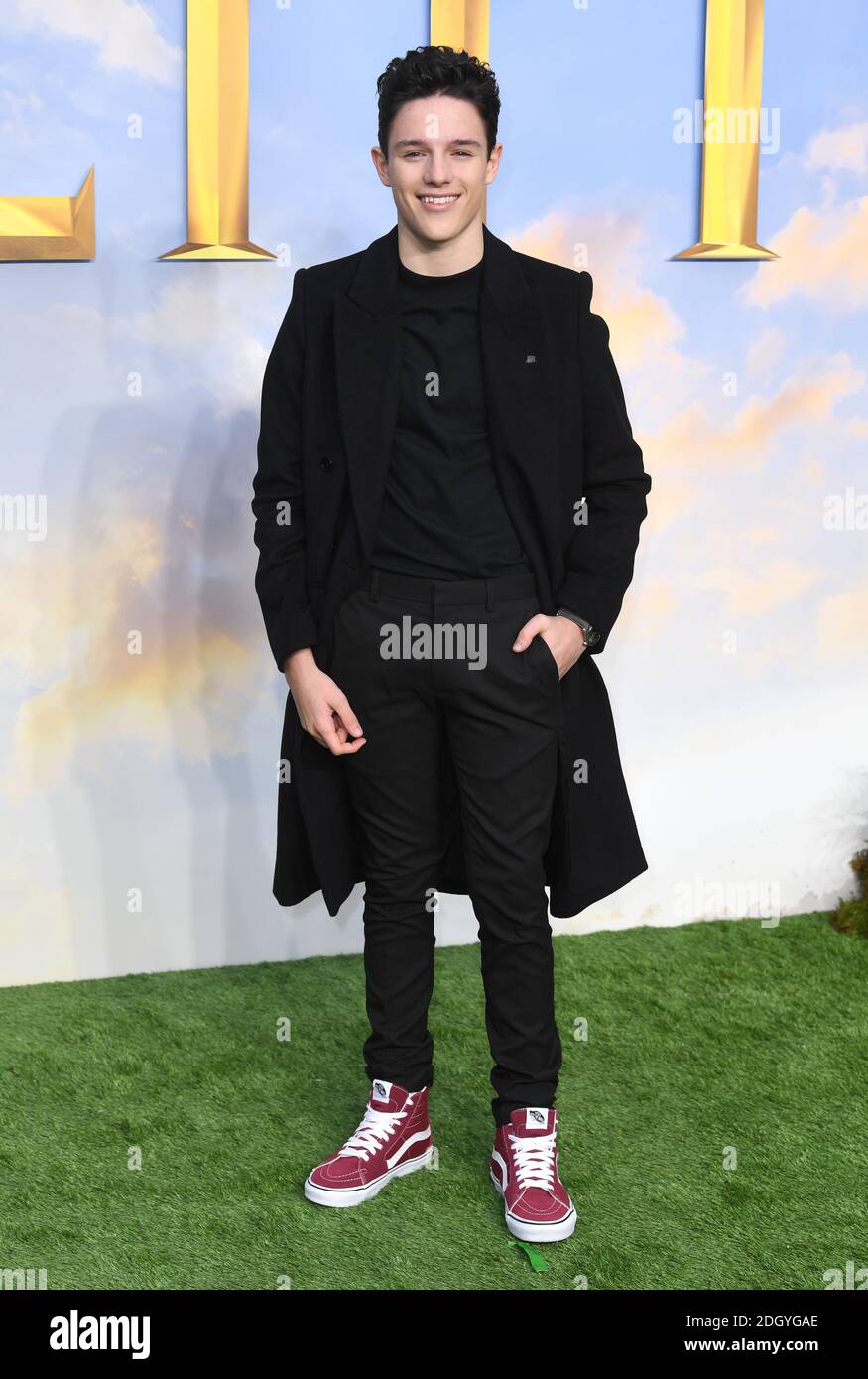 Harry Collett attending the Dolittle premiere, Leicester Square, London ...