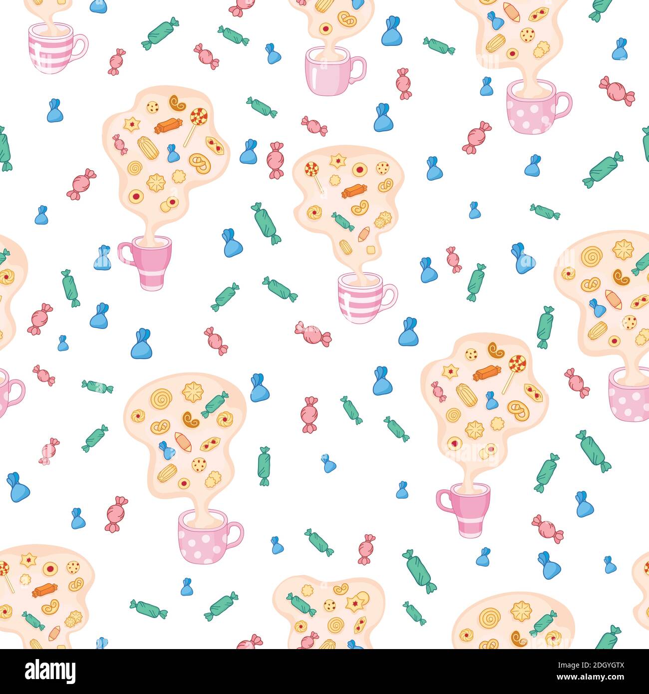 Color seamless pattern tea time and sweets Stock Vector