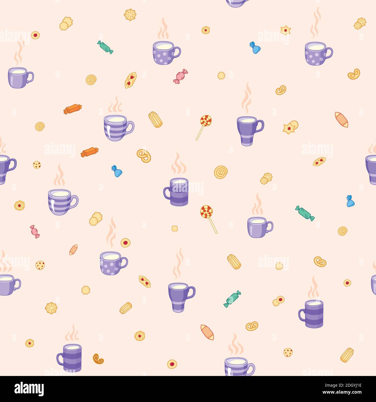 Color seamless pattern tea time and sweets Stock Vector