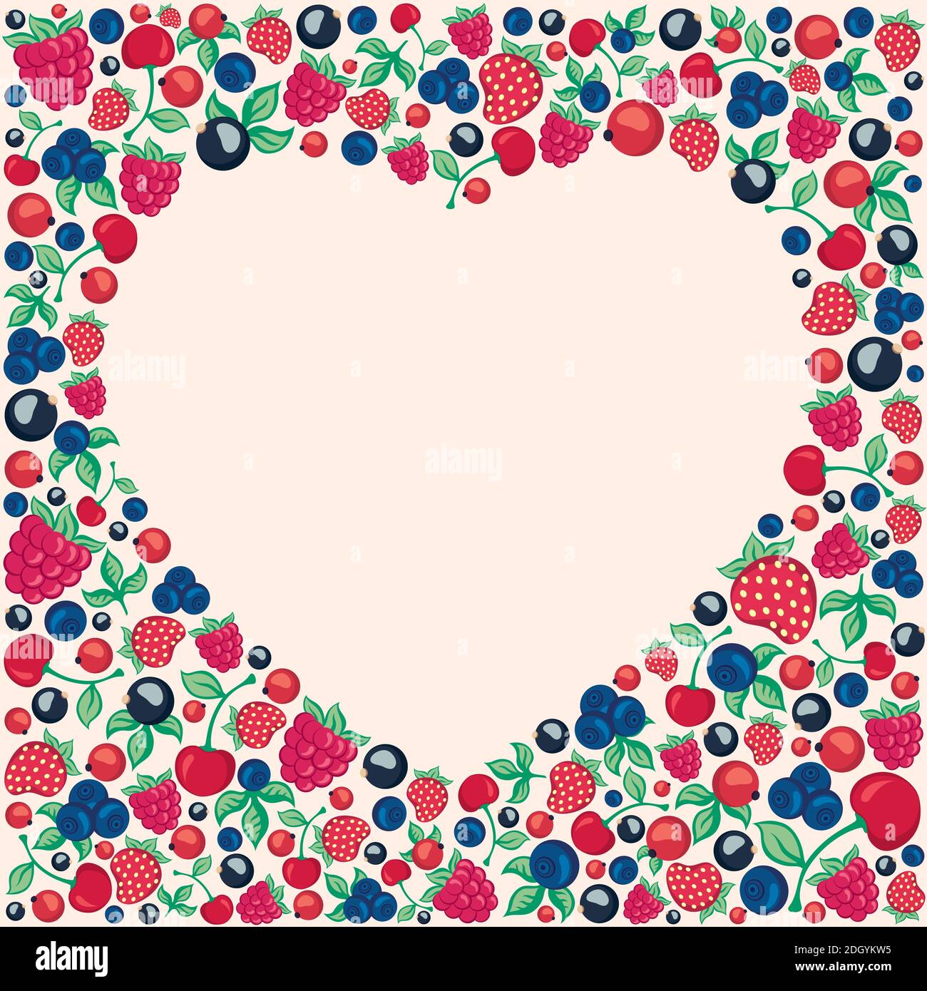 decorative frame Heart from berries and leaves. Stock Vector