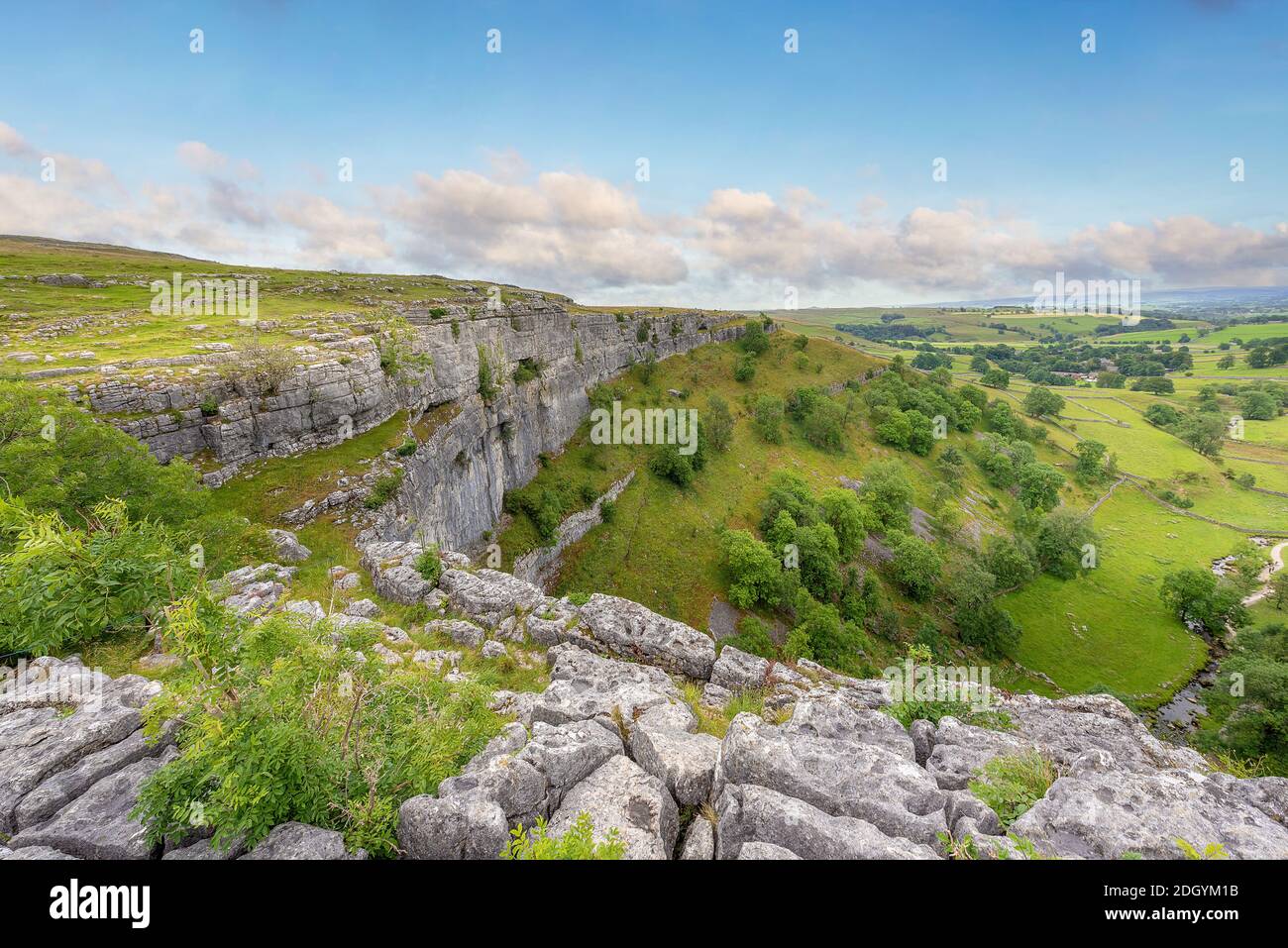 A view from the top of Malham Cove, Yorkshire Dales National Park, Yorkshire, UK Stock Photo