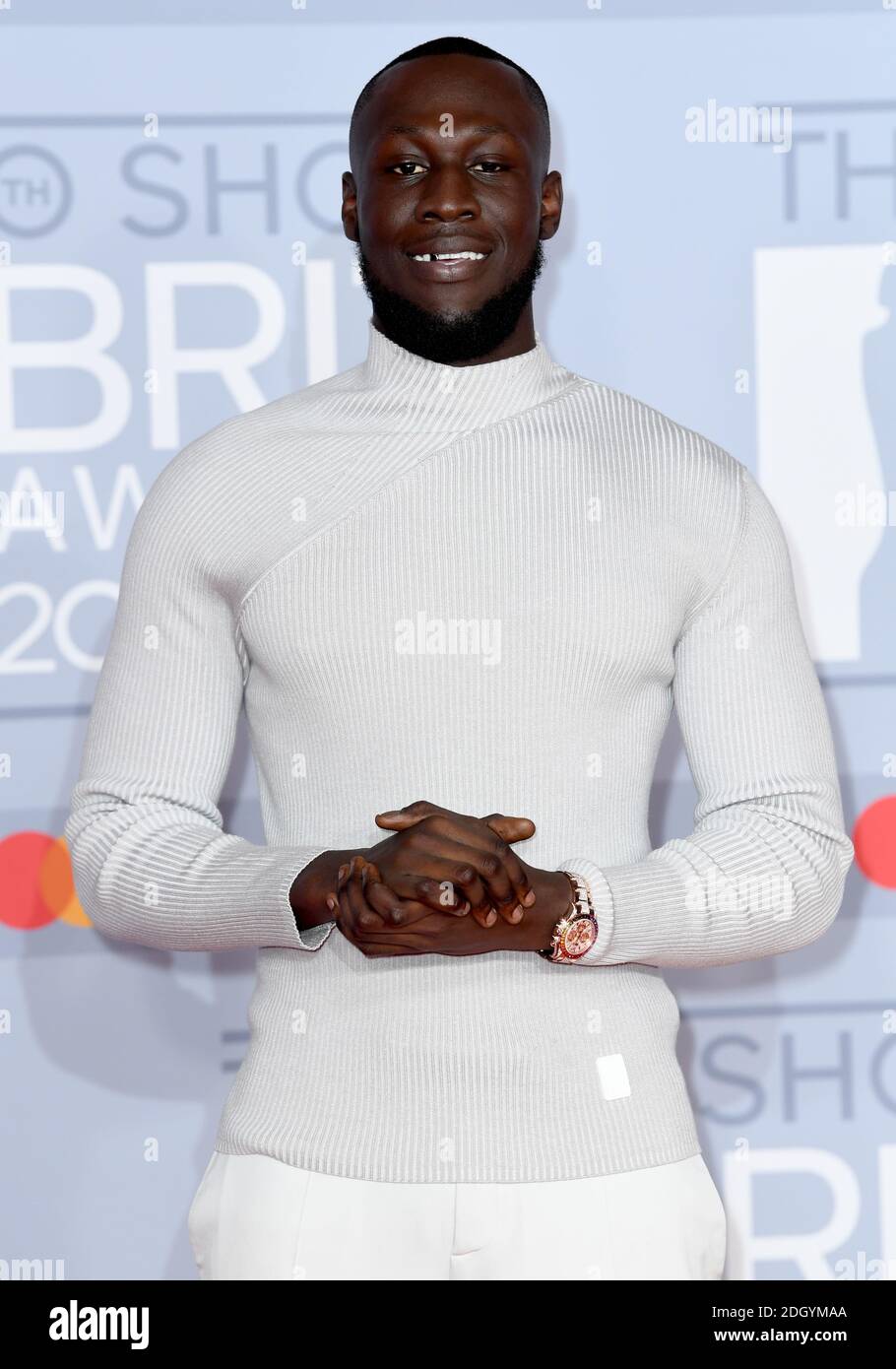 Stormzy arriving for the Brit Awards 2020 at the O2 Arena, London. Photo credit should read: Doug Peters/EMPICS Stock Photo