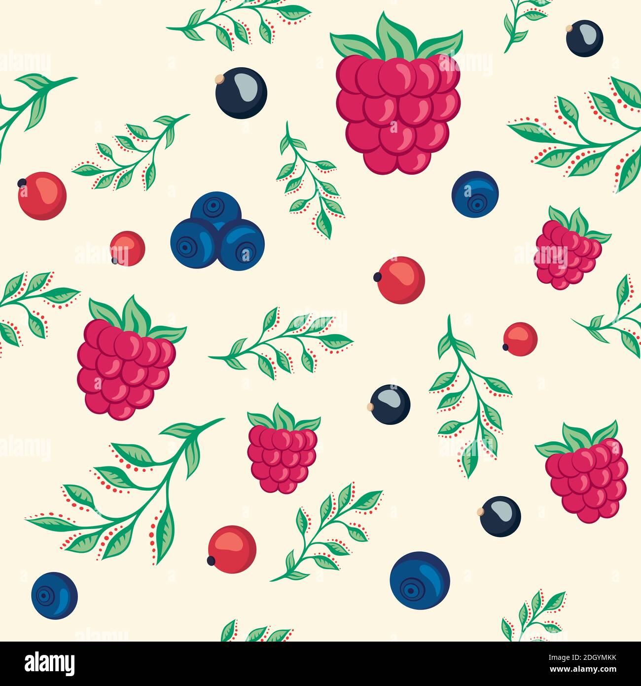 seamless pattern with berries and leaves on beige background. Stock Vector