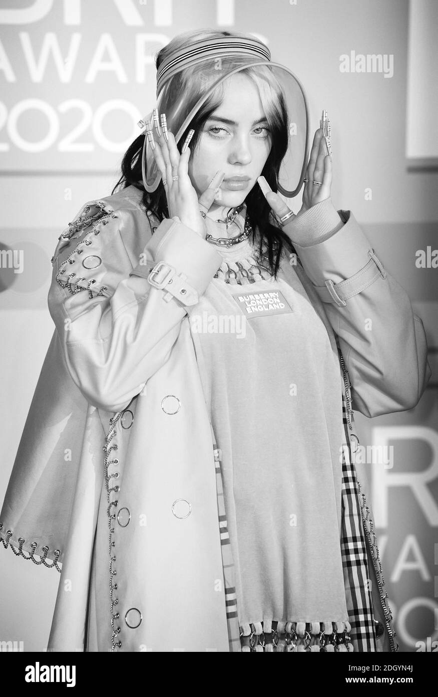 Billie Eilish arriving for the Brit Awards 2020 at the O2 Arena, London. Photo credit should read: Doug Peters/EMPICS  Editorial Use Only Stock Photo