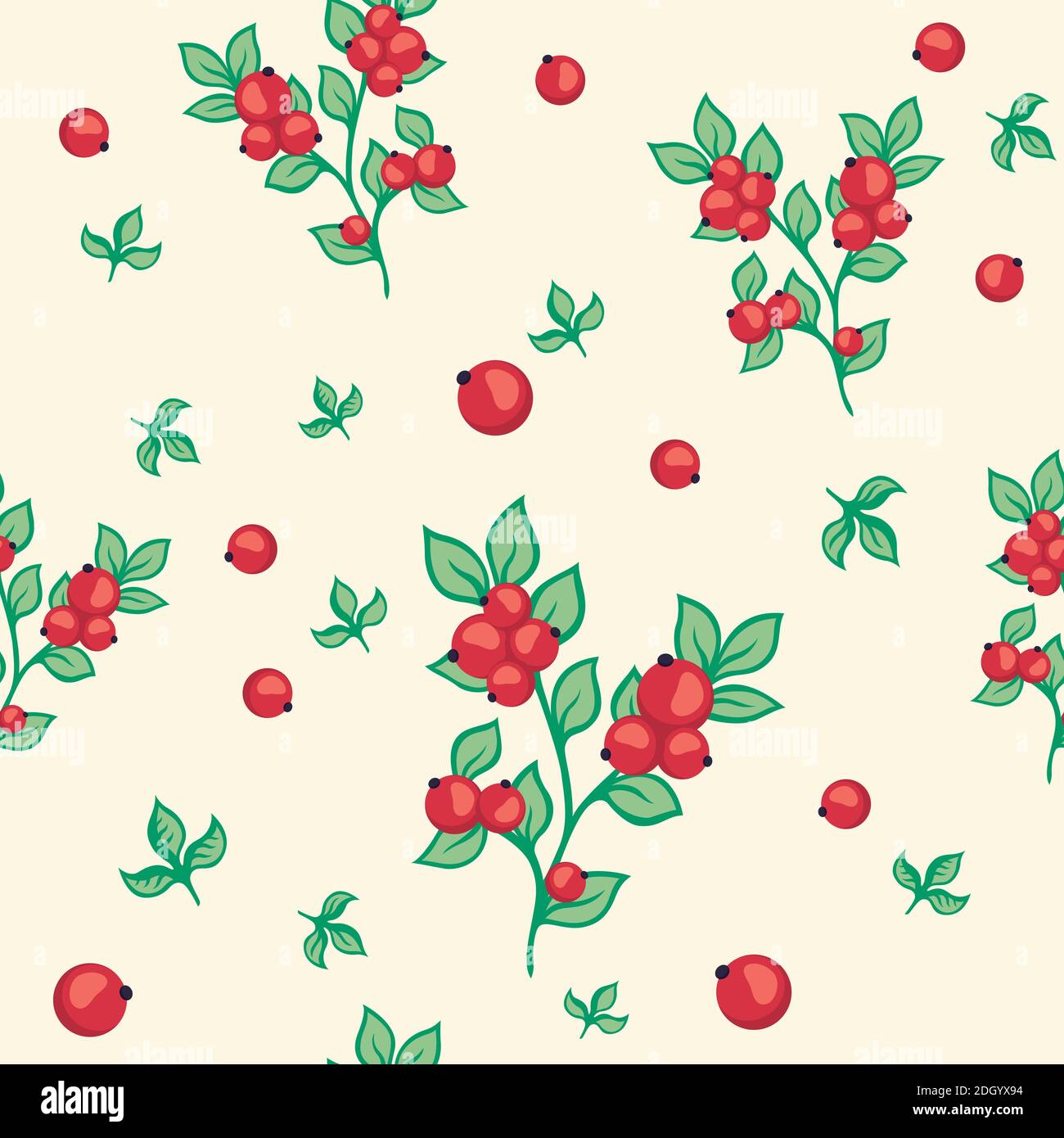 Seamless pattern with red currant berries on beige background. Stock Vector