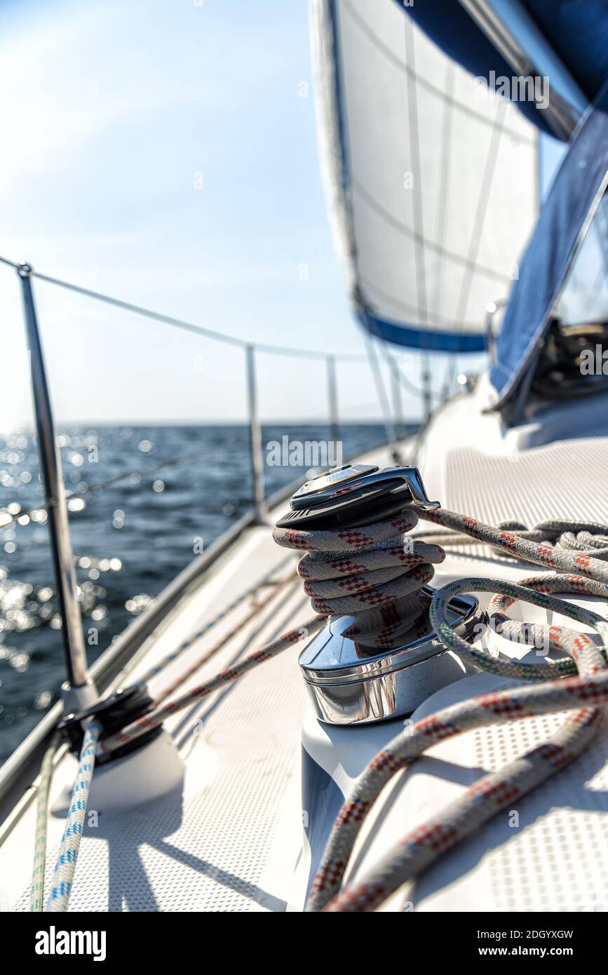 Winch on a sailing yacht Stock Photo