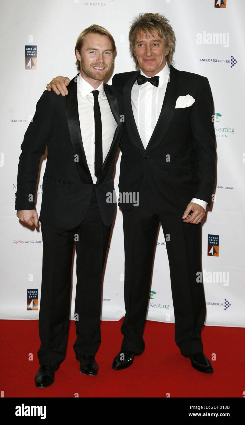 Ronan Keating and Rod Stewart arriving at the Emeralds and Ivy Ball in aid of Cancer Research UK and The Marie Keating Foundation, Old Billingsgate Market, London. Stock Photo