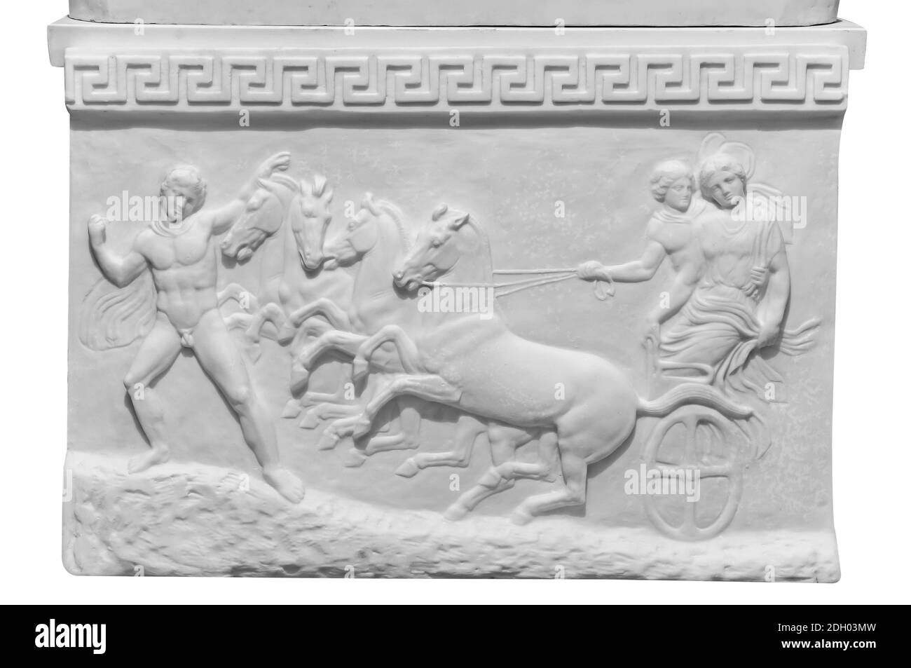 Classical marble slab with antique scene on a white background Stock