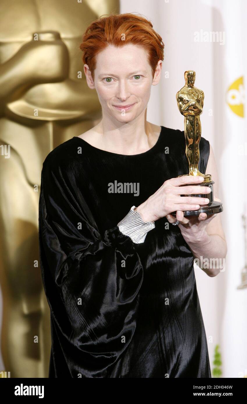 Tilda Swinton with the award for Actress in a Supporting Role received for Michael Clayton at the 80th Academy Awards, held at the Kodak Theater on Hollywood Boulevard in Los Angeles. Stock Photo