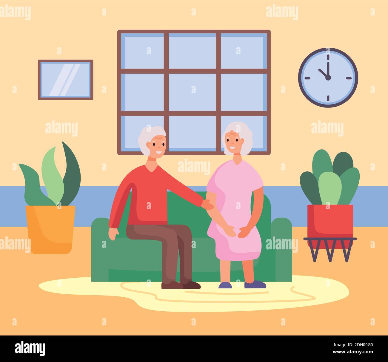 active seniors couple in the livingroom vector illustration design Stock Vector