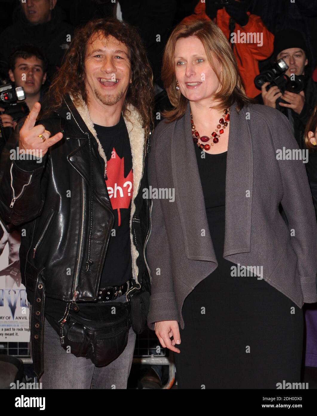 Sarah Brown with Steve Kudlow from the band Anvil arriving at the London Film Festival Screening of Anvil, Odeon West End Cinema, Leicester Square, London. Stock Photo